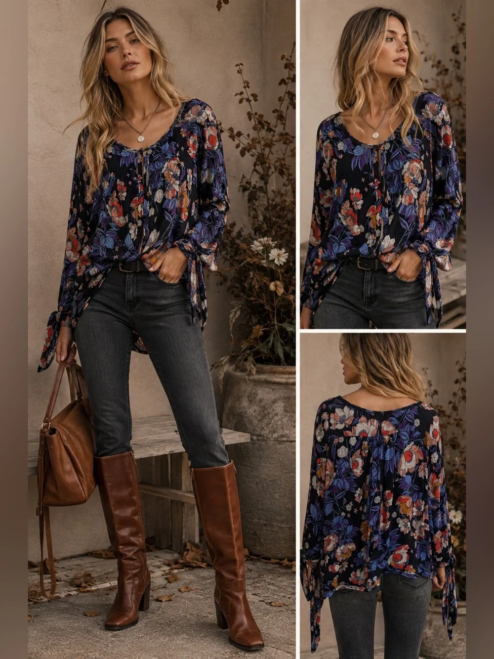 Free People Keepin On Boho Tee Floral Patterned Top Size LARGE OB749067